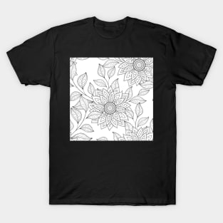 Non Colored Pattern with Floral Motifs T-Shirt